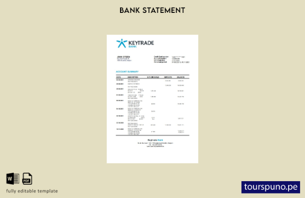 listo para imprimir Plantilla de Word   extracto bancario de Keytrade de Bélgica